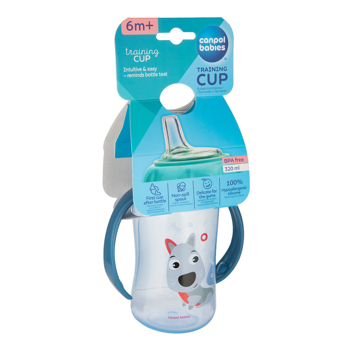 Canpol Babies Training Cup Silicon Spout 320ml CUTE ANIMALS Blue - 56/512