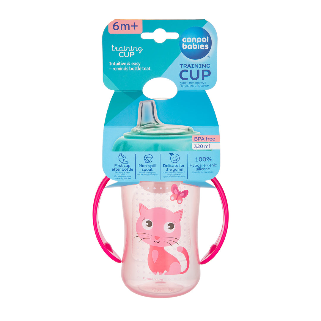 Canpol Babies Training Cup Silicon Spout 320ml CUTE ANIMALS Pink - 56/512