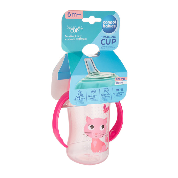 Canpol Babies Training Cup Silicon Spout 320ml CUTE ANIMALS Pink - 56/512