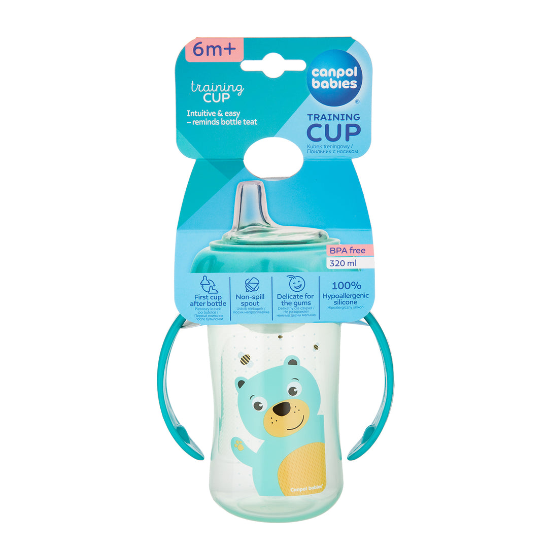 Canpol Babies Training Cup Silicon Spout 320ml CUTE ANIMALS Turquoise - 56/512