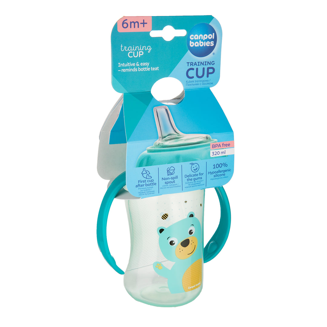 Canpol Babies Training Cup Silicon Spout 320ml CUTE ANIMALS Turquoise - 56/512