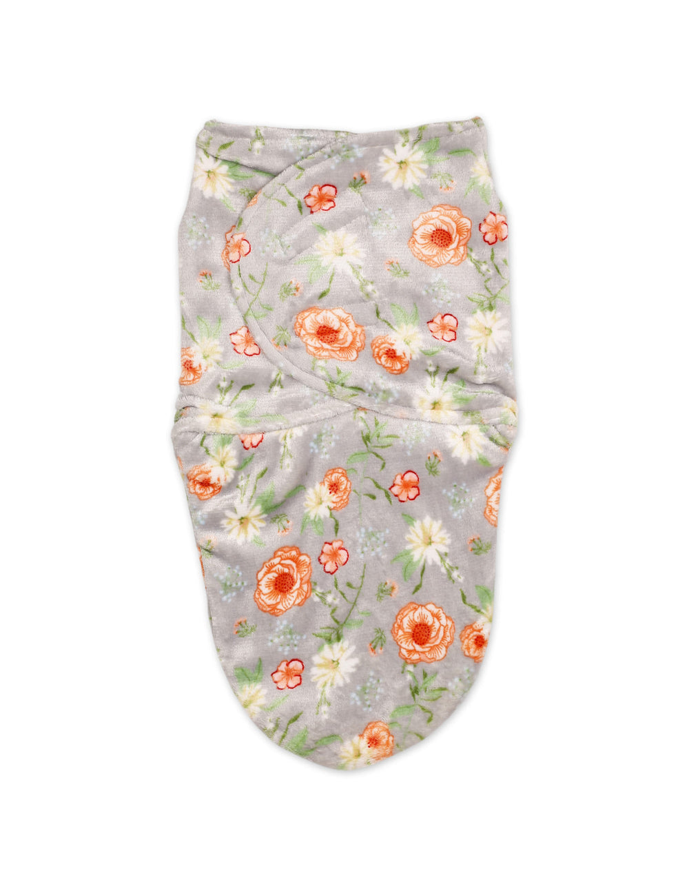 Newborn Plush Swaddle Wrap with Velcro Closure Orange Flowers at Zubaidas