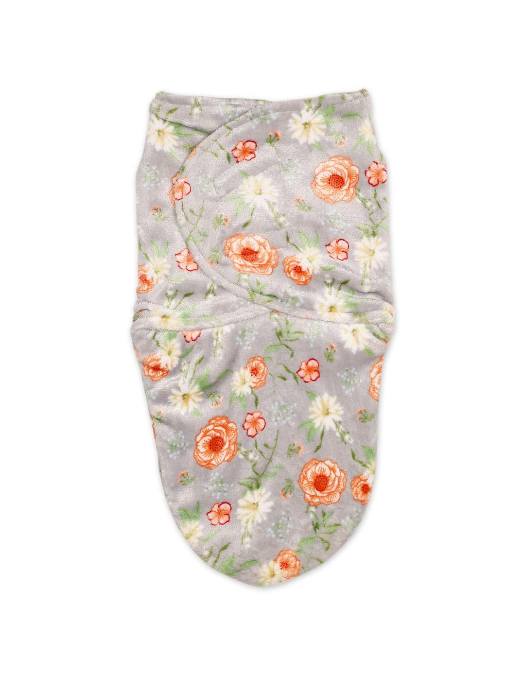 Newborn Plush Swaddle Wrap with Velcro Closure Orange Flowers at Zubaidas