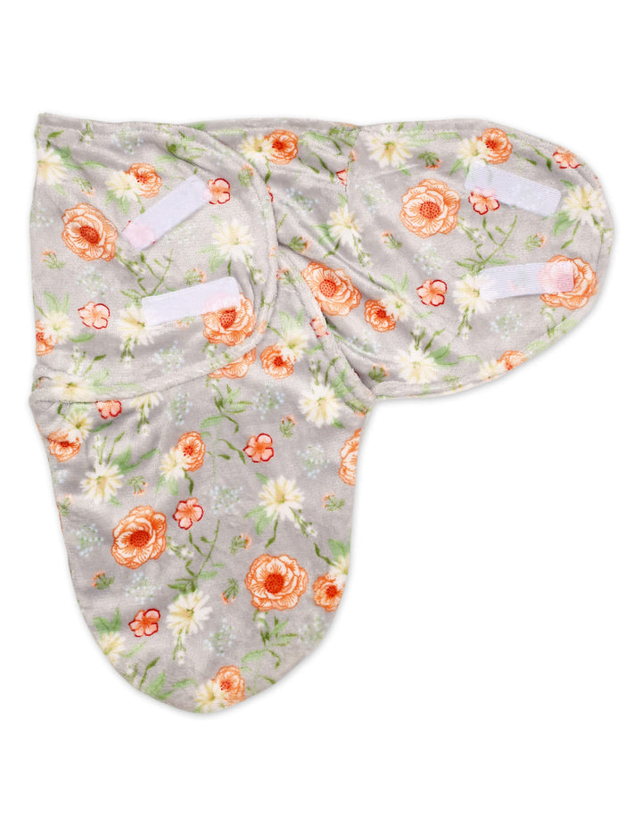 Newborn Plush Swaddle Wrap with Velcro Closure Orange Flowers at Zubaidas Official Pakistan