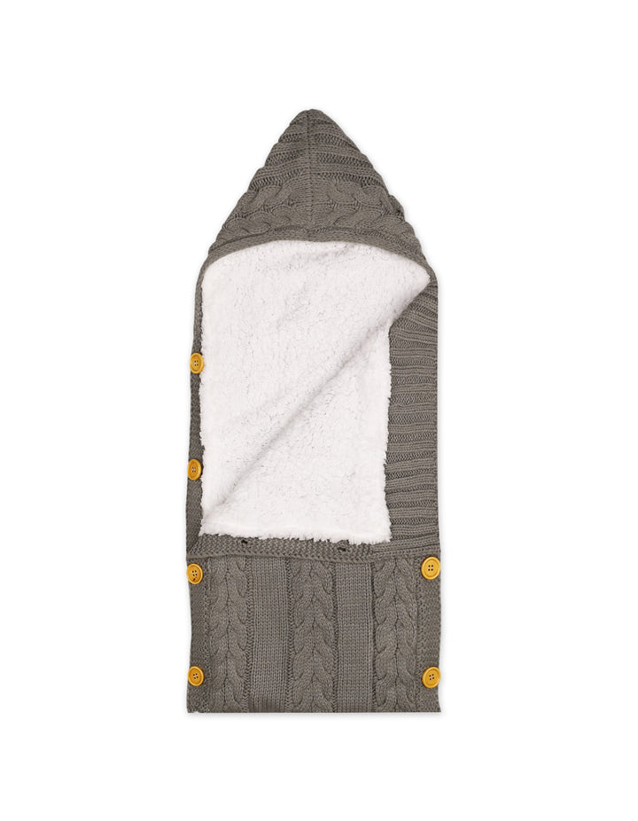 Newborn Hooded Woolen Carry Nest Cable Knit Pattern Grey at Zubaidas