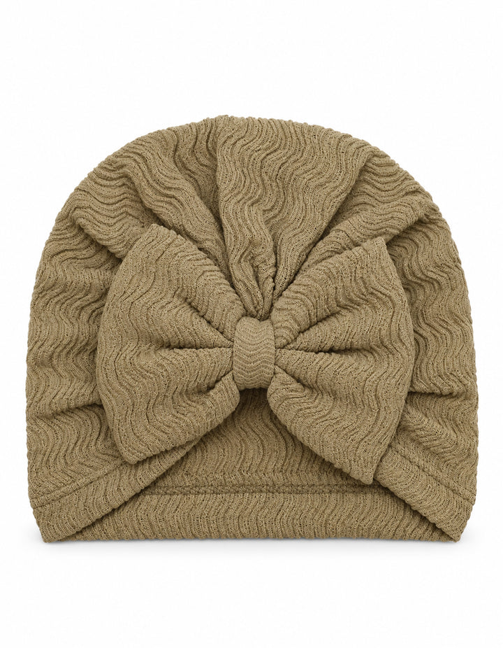 Newborn Girl Turban Cap Bow Olive Green at Zubaidas