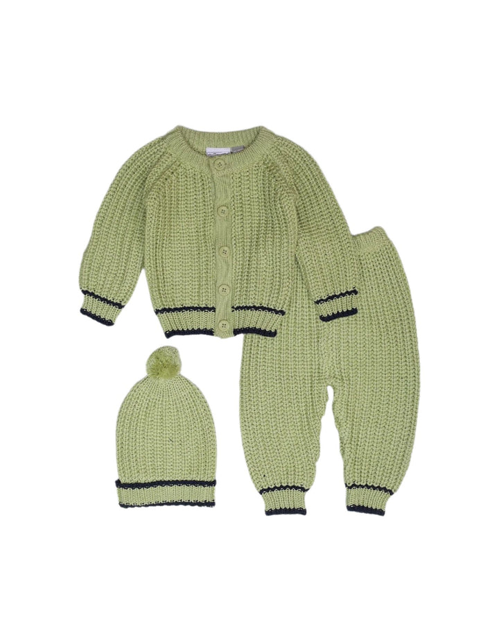 Woolen Suit Set Green & Black - 3 Pcs