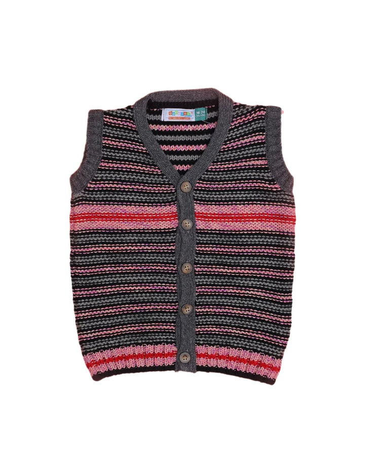 Sleeveless Sweater Charcoal Gray and Navy Pink Stripes