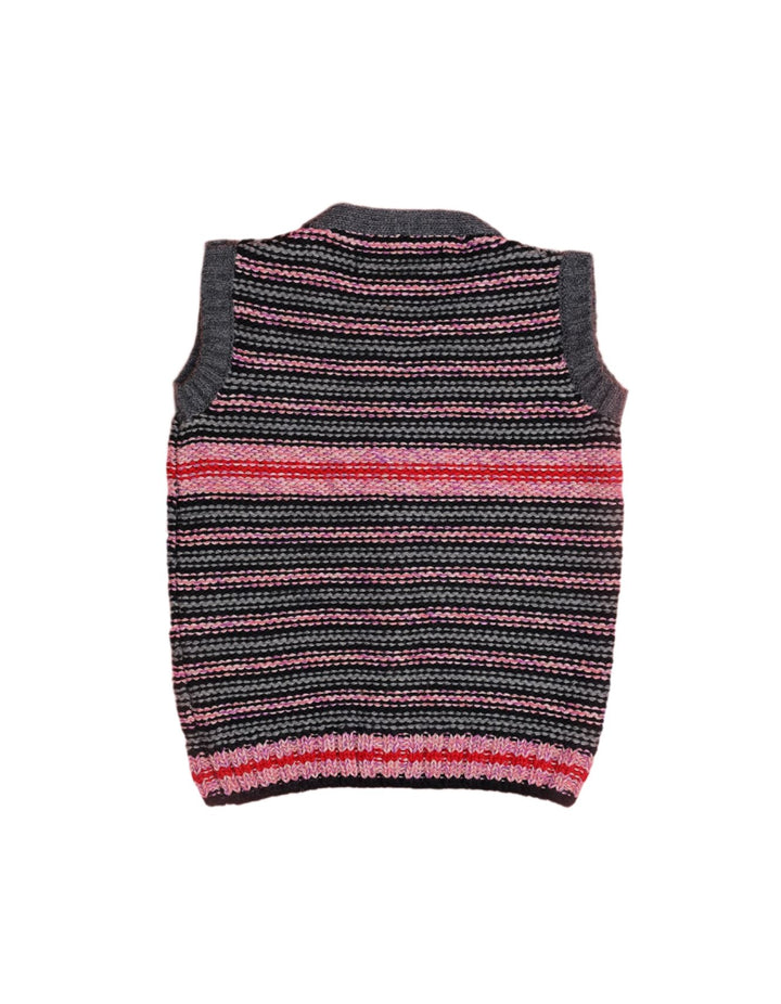 Sleeveless Sweater Charcoal Gray and Navy Pink Stripes