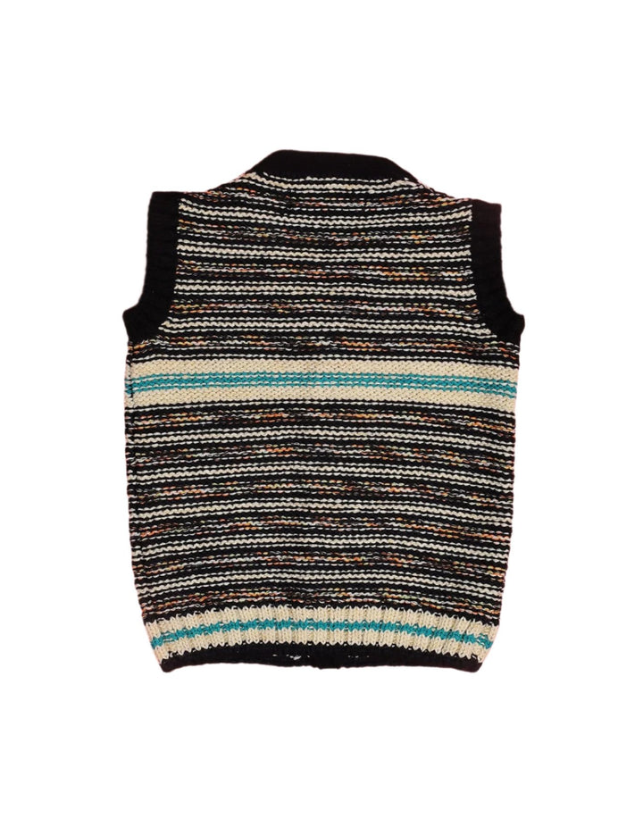 Sleeveless Sweater Black Cream and Beige Stripes