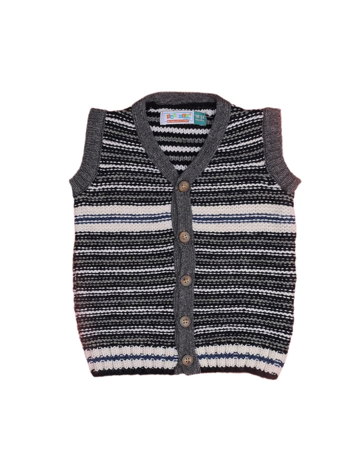 Sleeveless Sweater Charcoal Gray and White Stripes