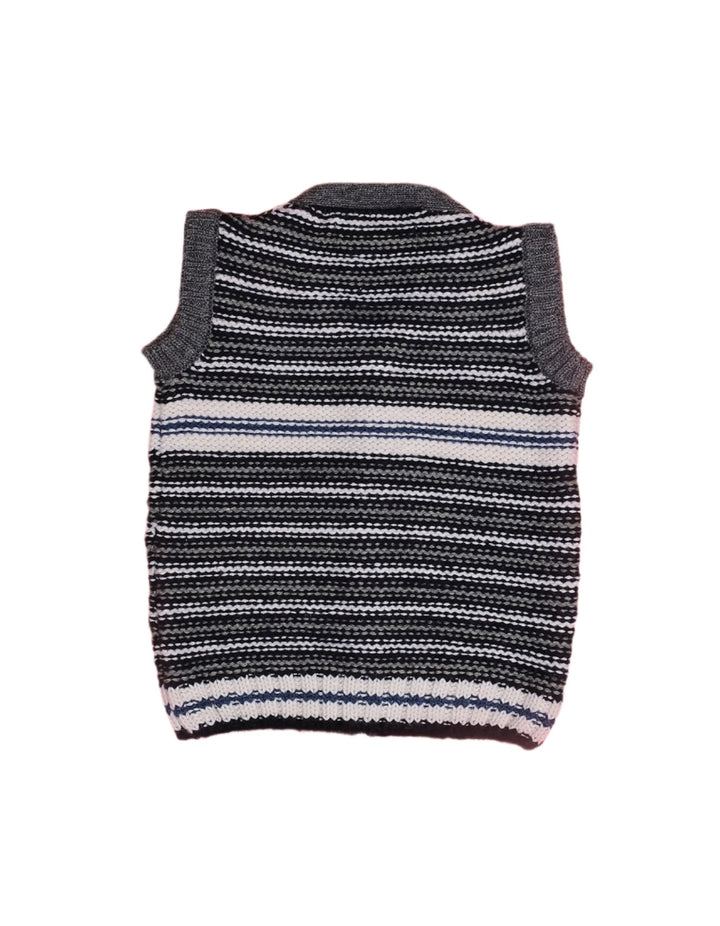 Sleeveless Sweater Charcoal Gray and White Stripes