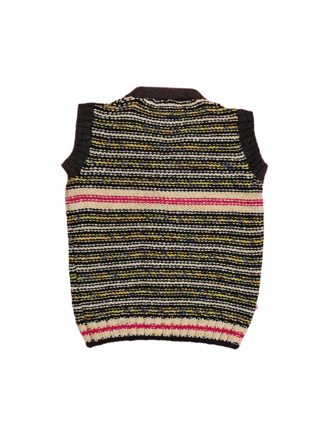 Sleeveless Sweater Beige Yellow and Charcoal Gray Stripes