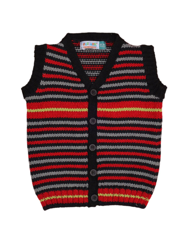 Sleeveless Sweater with Black and Red Stripes