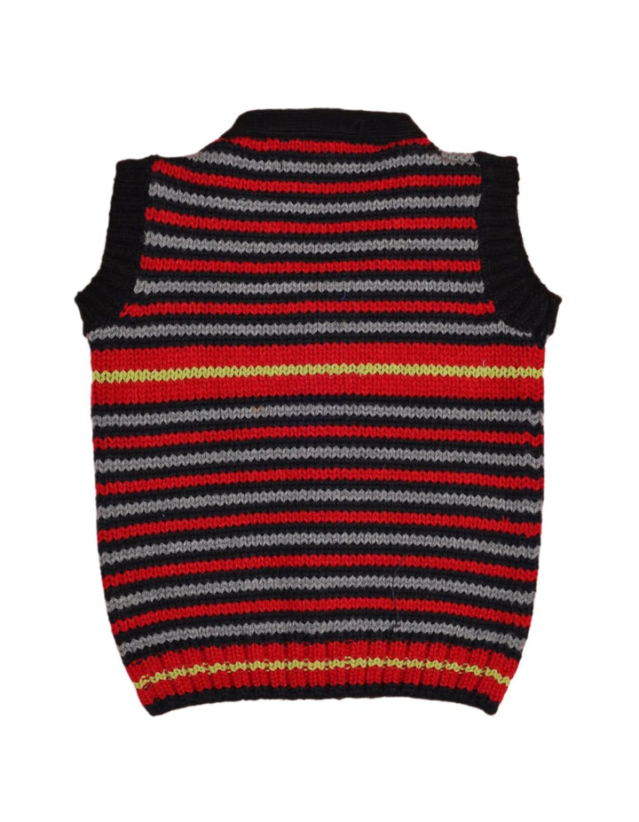 Sleeveless Sweater with Black and Red Stripes