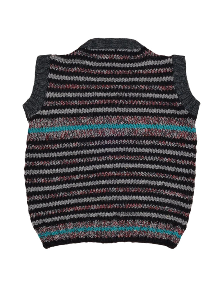 Sleeveless Sweater Charcoal Gray with Multi-Color Stripes