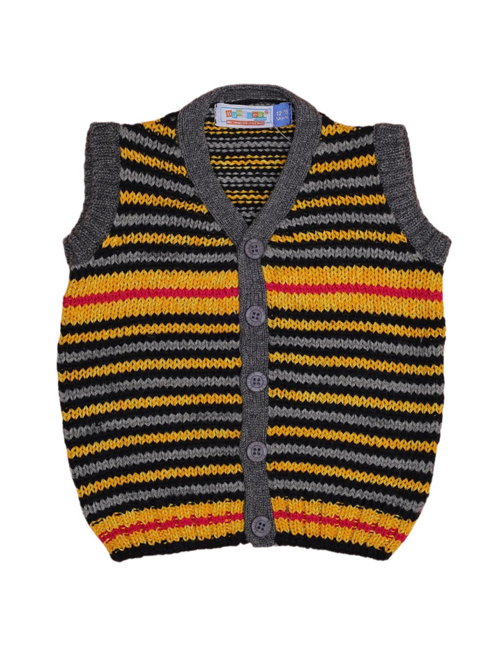 Sleeveless Sweater with Gray and Yellow Stripes