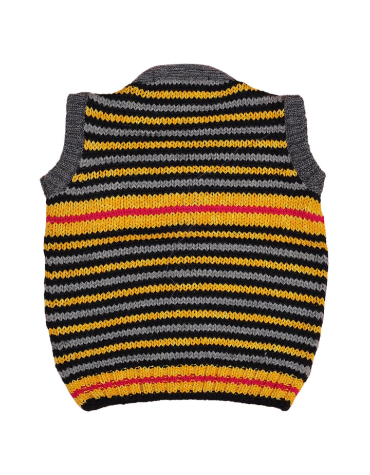 Sleeveless Sweater with Gray and Yellow Stripes