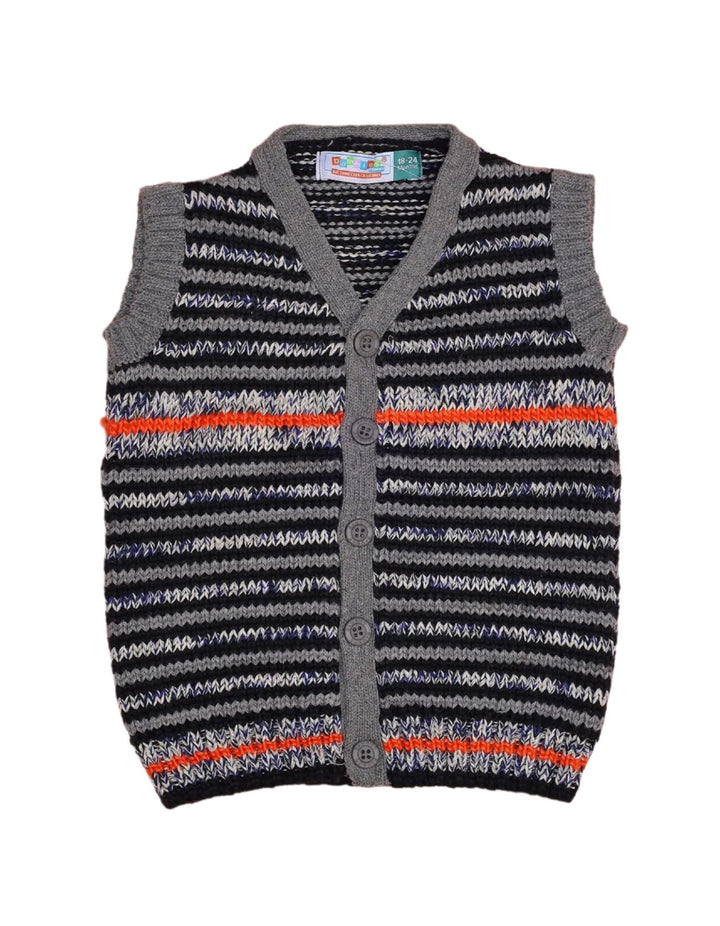 Sleeveless Sweater Charcoal Gray with Multi-Color Stripes