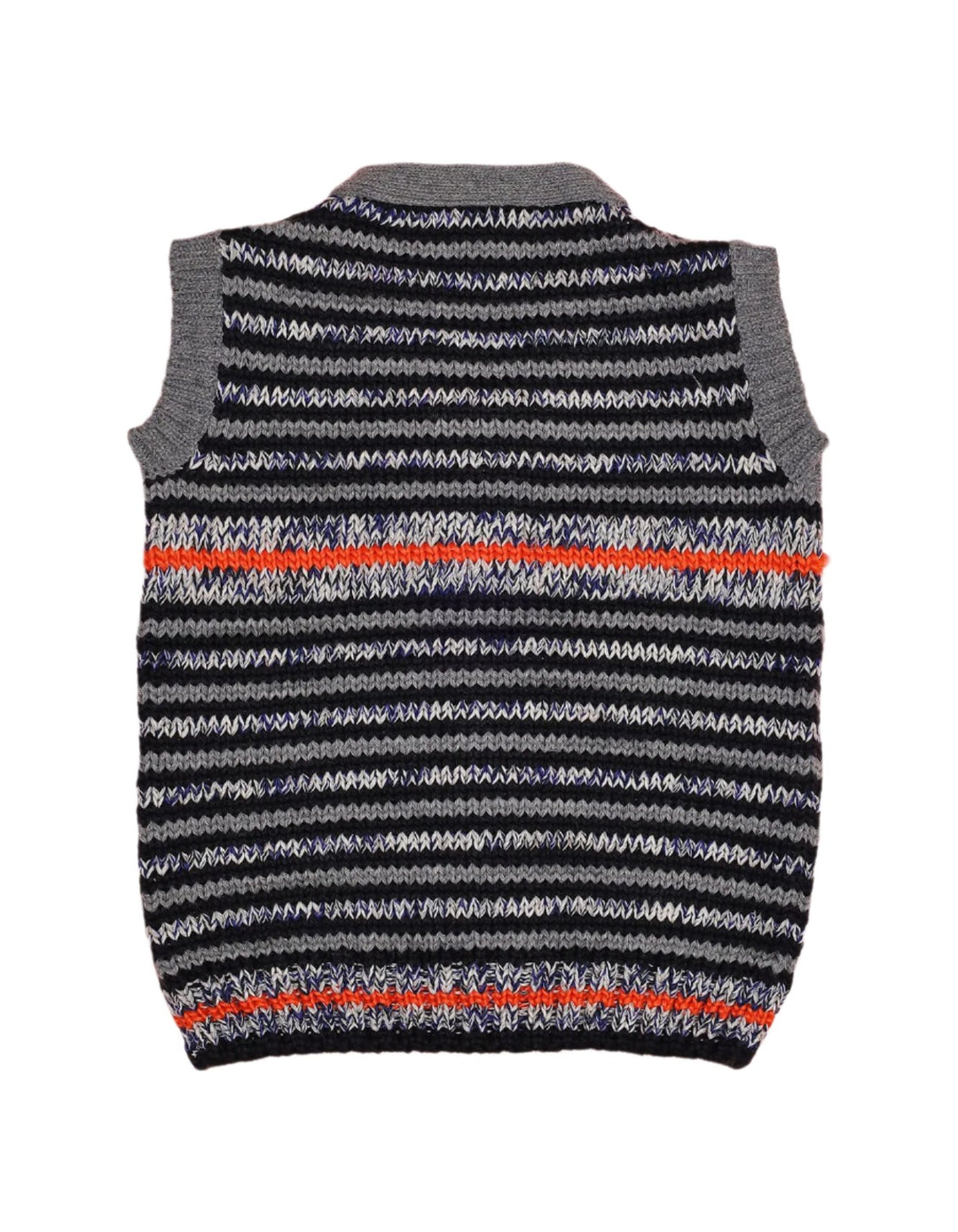 Sleeveless Sweater Charcoal Gray with Multi-Color Stripes