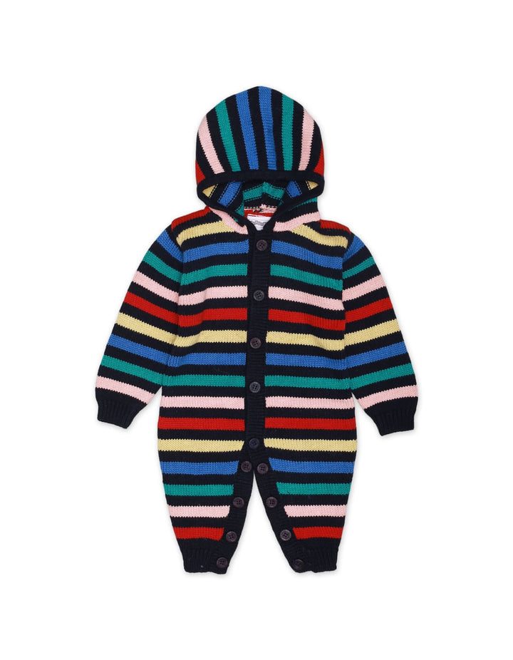 Romper Hooded Black Multi Stripes Infant