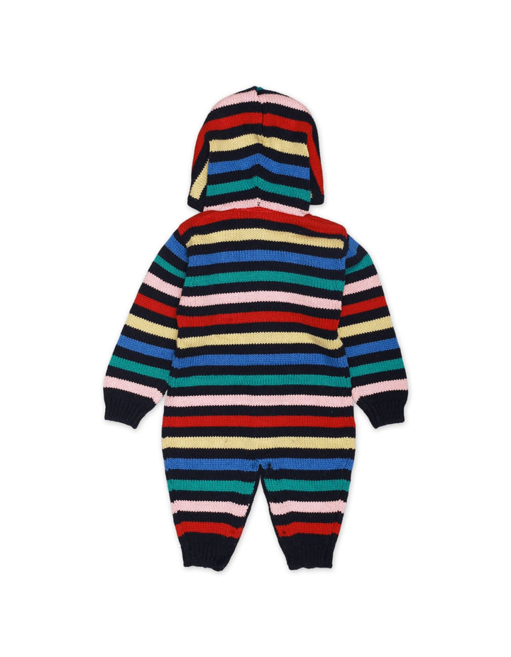 Romper Hooded Black Multi Stripes Infant