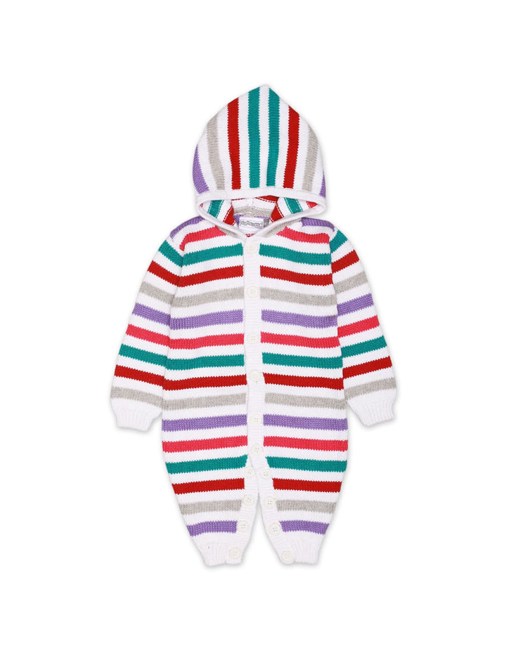 Romper Hooded White Multi Stripes Infant