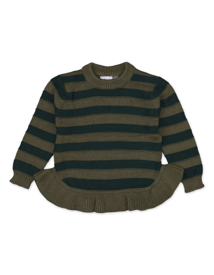 Sweater Round Neck Frill Bottom Olive Green Infant