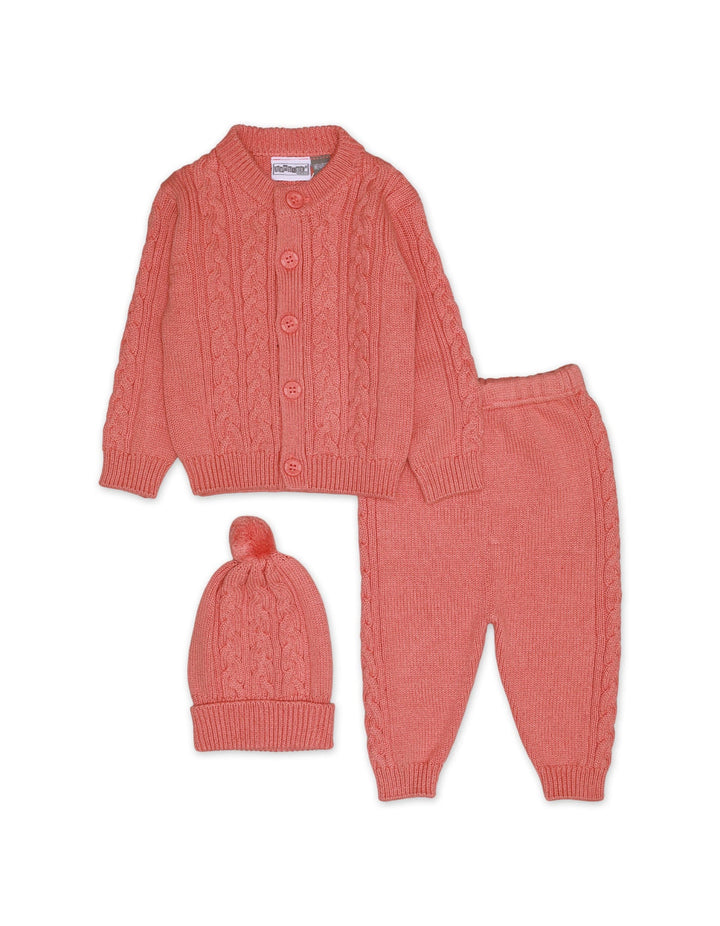 Knitted Suit Set Peach Pink 3 Pcs for Girls