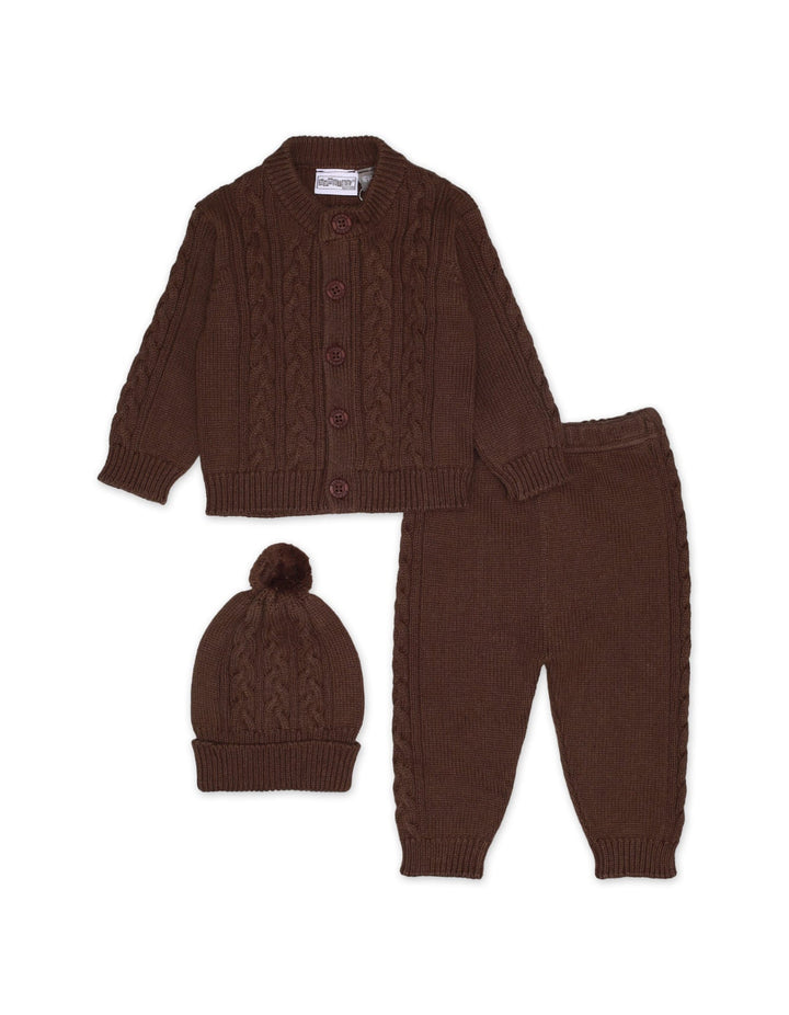 Knitted Suit Set Dark Brown 3 Pcs for Boys