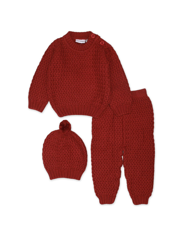 Knitted Suit Set Maroon 3 Pcs for Boys