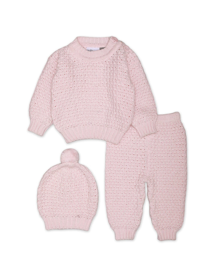 Knitted Suit Set Light Pink 3 Pcs for Girls