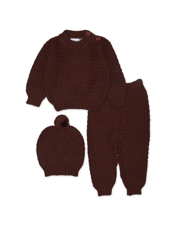 Knitted Suit Set Dark Brown 3 Pcs for Boys