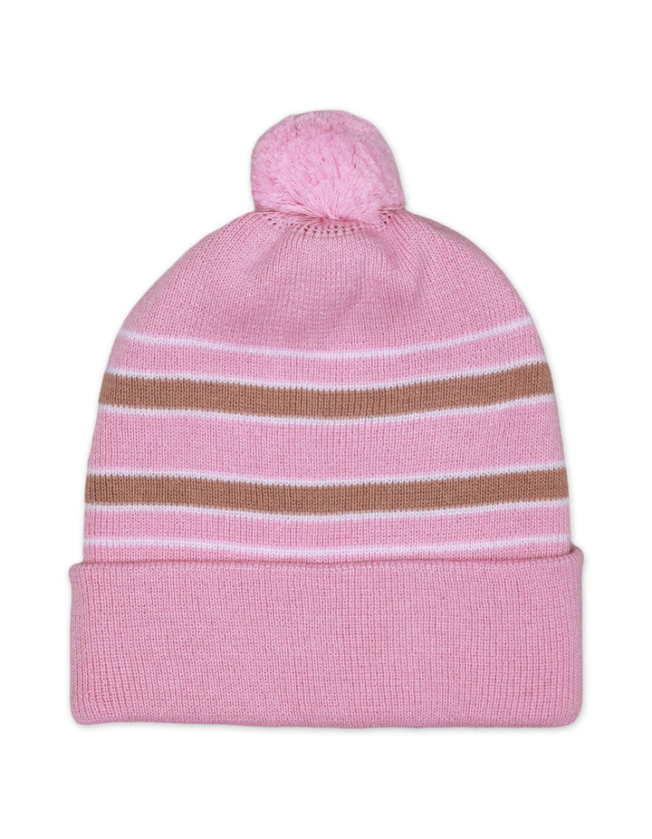 Caps Woolen Pink Base With Stripes for Girls