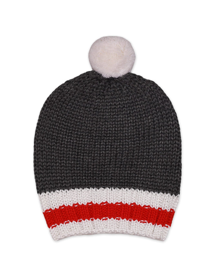 Caps Woolen D.Grey With Stripes