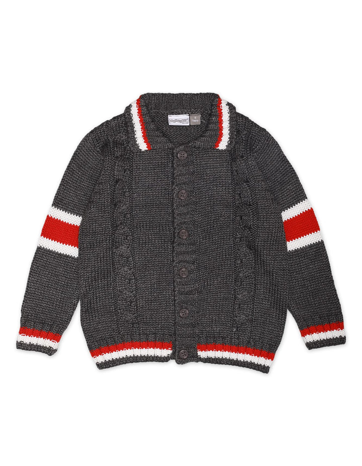 Zubaida's Sweater Front Button Charcoal Base Stripes Toddler