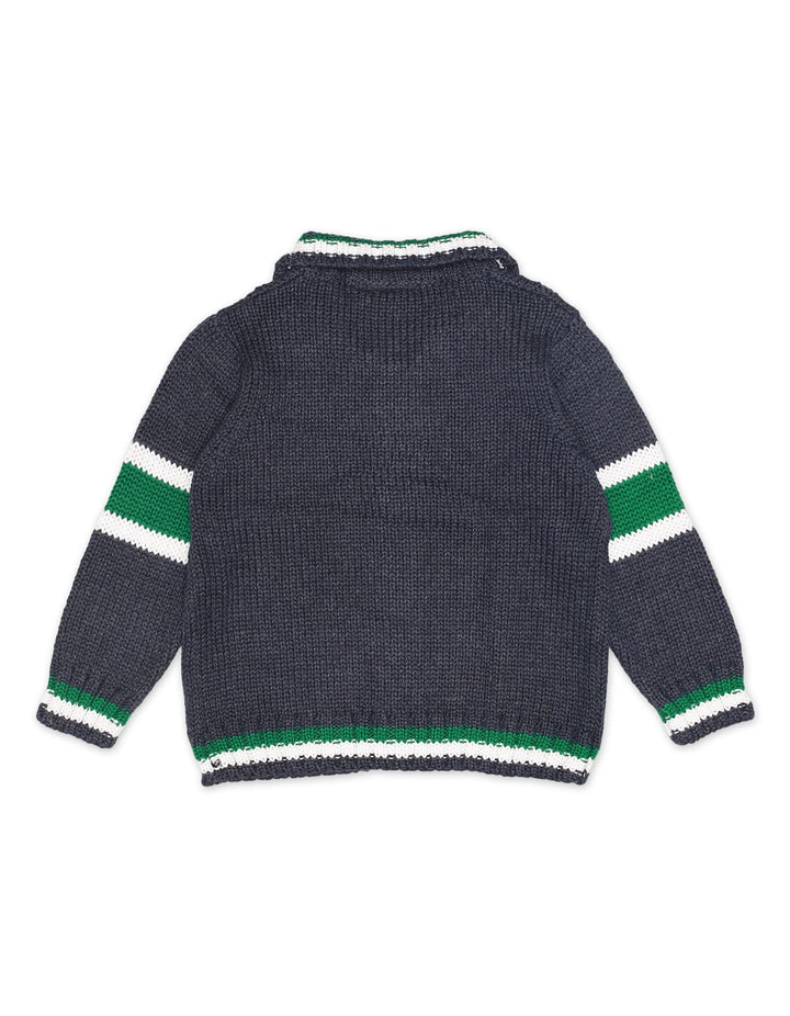 Zubaida's Sweater Front Button Bluesish Grey Base Stripes Toddler