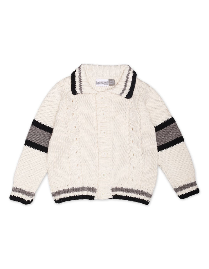 Zubaida's Sweater Front Button Off White Base Stripes Toddler