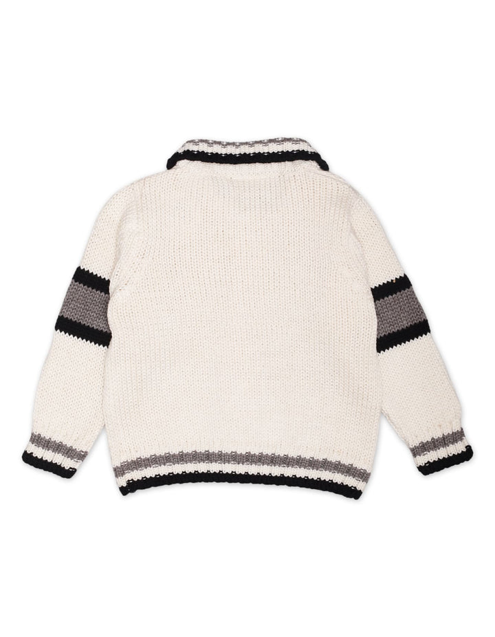 Zubaida's Sweater Front Button Off White Base Stripes Toddler