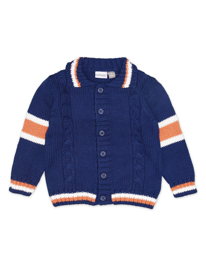 Zubaida's Sweater Front Button Navy Blue Base Stripes Toddler