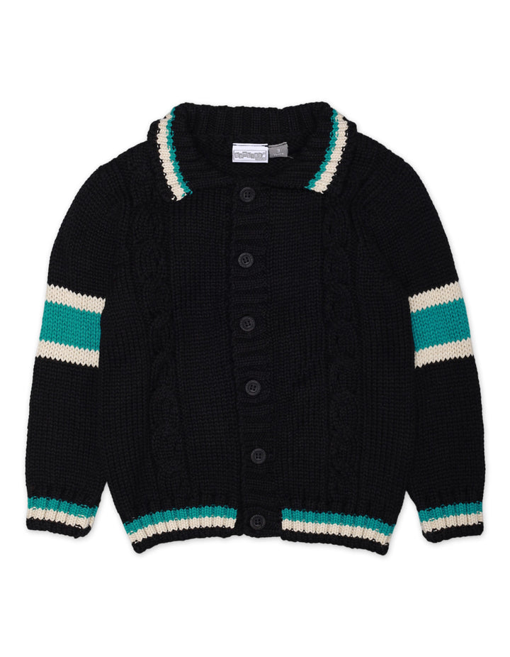 Sweater Front Button Navy Black Base Stripes Toddler