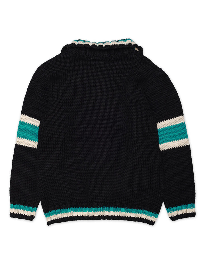 Sweater Front Button Navy Black Base Stripes Toddler