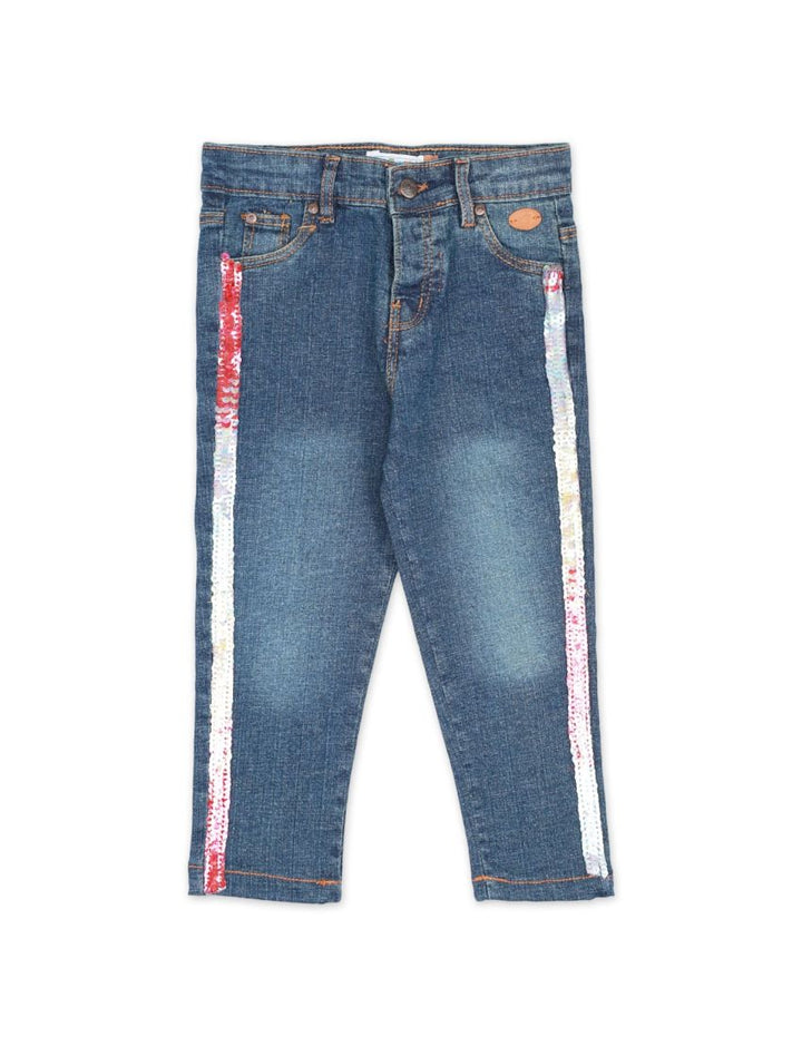 Blue Denim Pants with Sequins Stripes for Girls