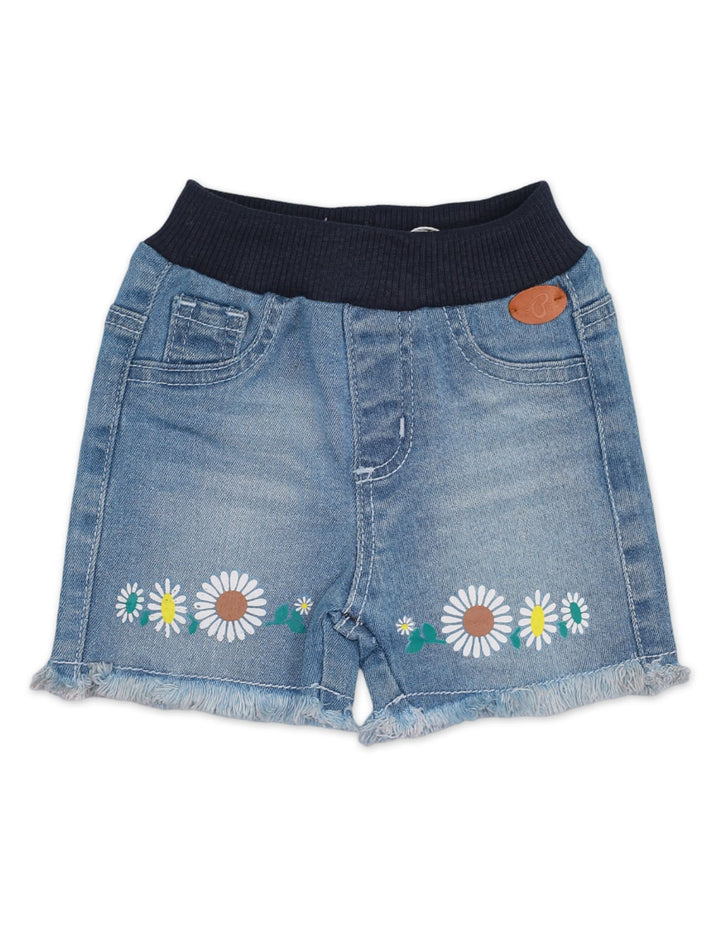 Denim Shorts with Ribbed Waistband for Girls