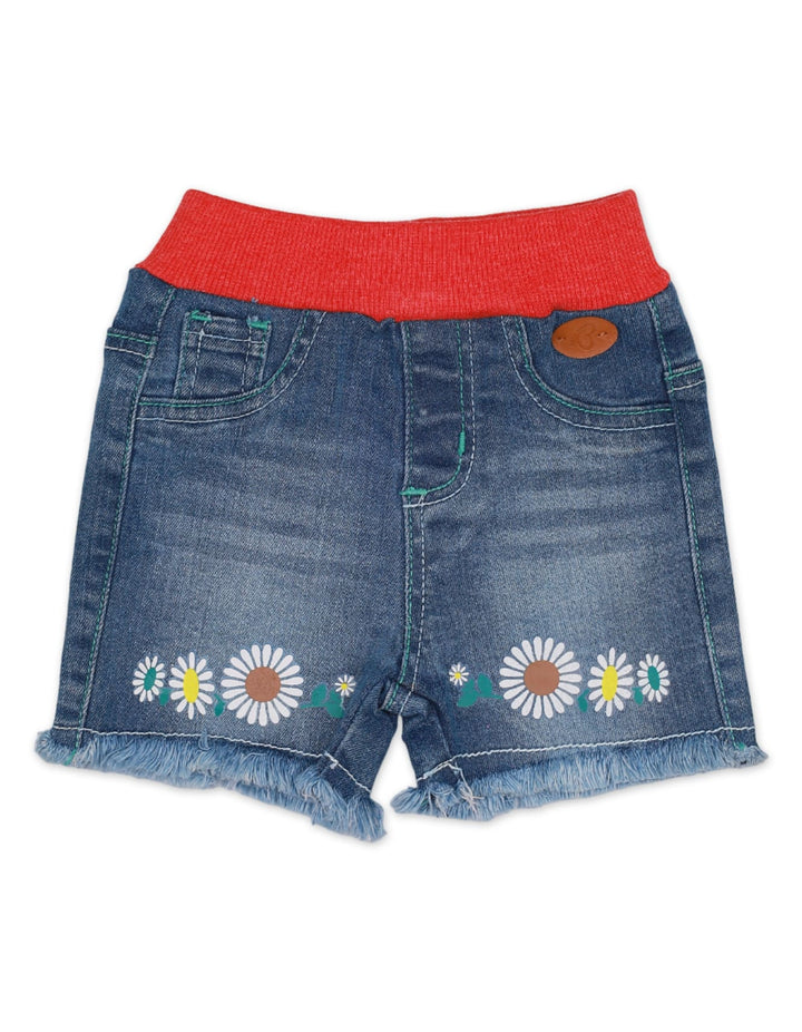 Denim Shorts with Ribbed Waistband for Girls