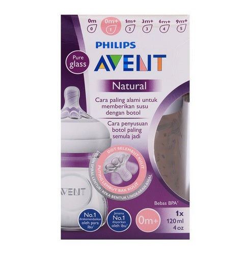 Philips Avent Glass Feeding Bottle 120ML PK1 Natural Range (SCF671/13)