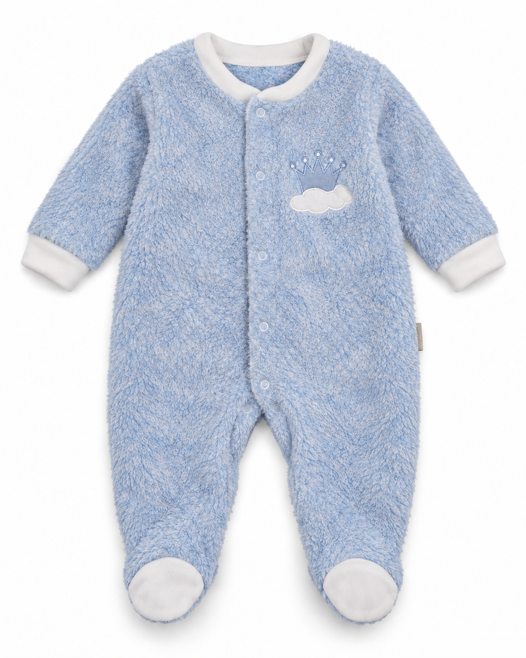 Baby Boy Winter Sleep Suit with Cap Crown and Cloud Blue at Zubaidas