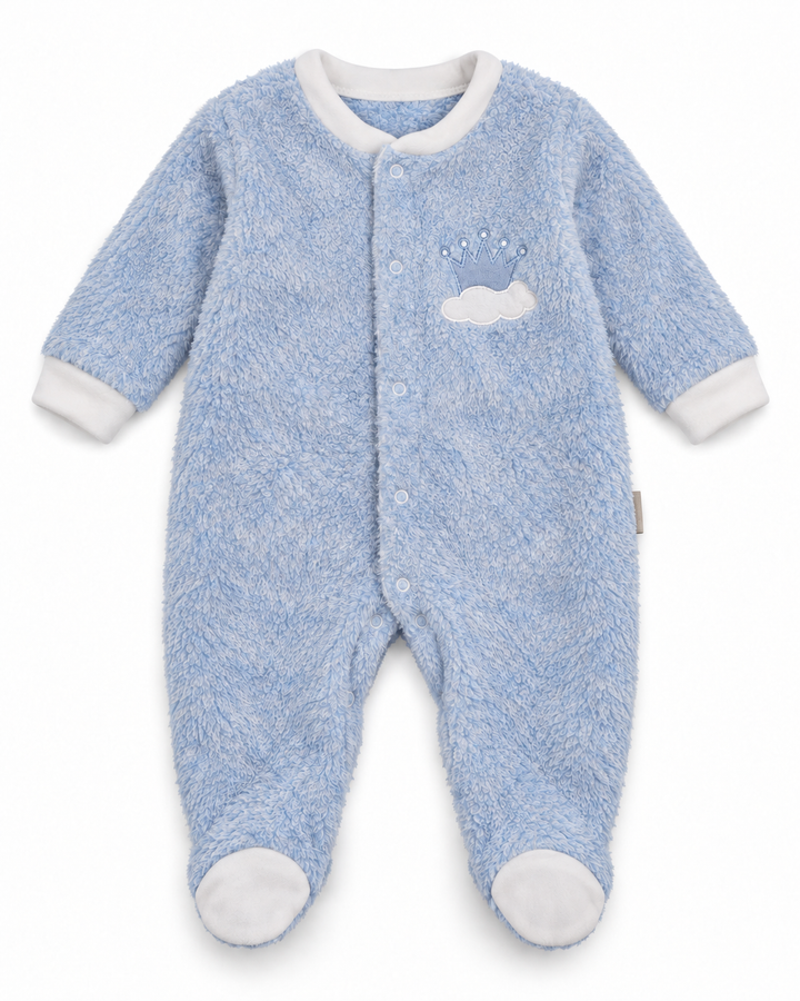 Baby Boy Winter Sleep Suit with Cap Crown and Cloud Blue at Zubaidas
