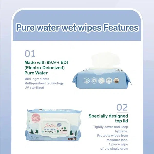 Zubaida's Farlin Pure Water Baby Wipes 80 Pcs Flip Top - CE-21001-1B - Zubaidas Official™