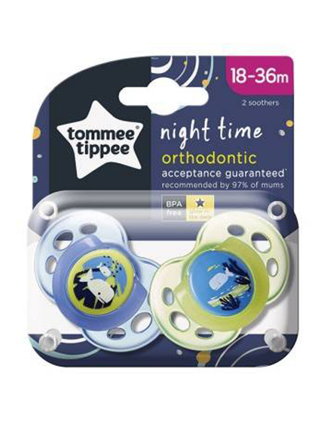 Tommee Tippee Baby Night Time Soother Blue Pack of 2 - TT 433400